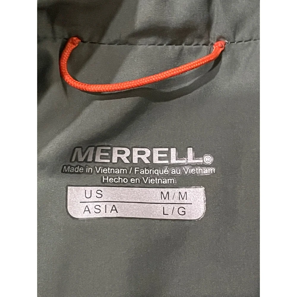 Merrell Mens Puffer Jacket Green Grey Quilted Full Zip Insulated Coat Sz Medium